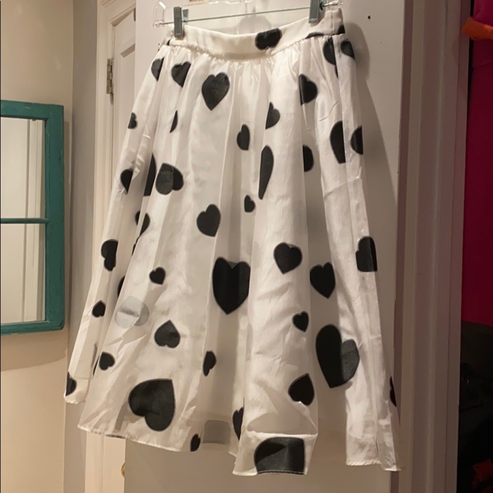 J. Crew White and Black Heart Midi Skirt